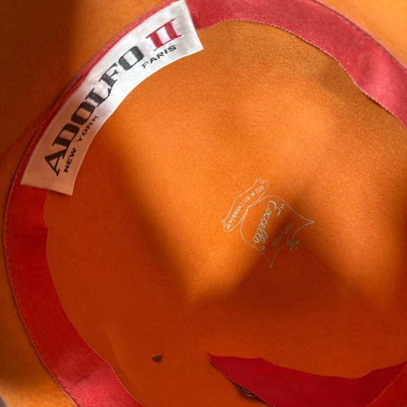 Vintage 1970's 80's burnt orange Wool quail feather avant garde fedora hat - Picture 11 of 17